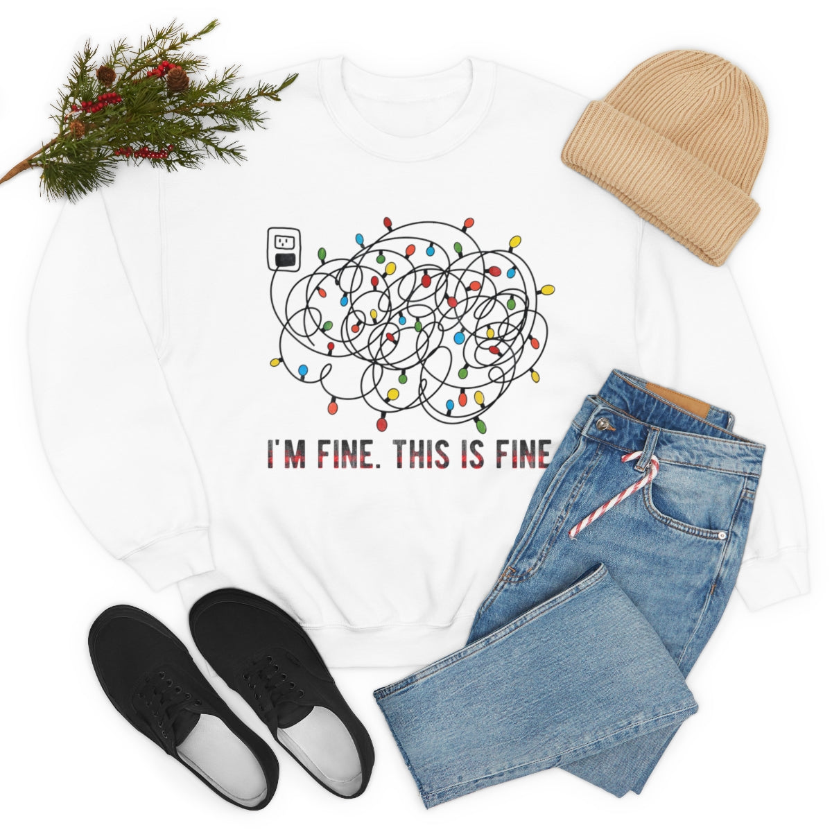 It's Fine, This is Fine Christmas Lights Sweatshirt