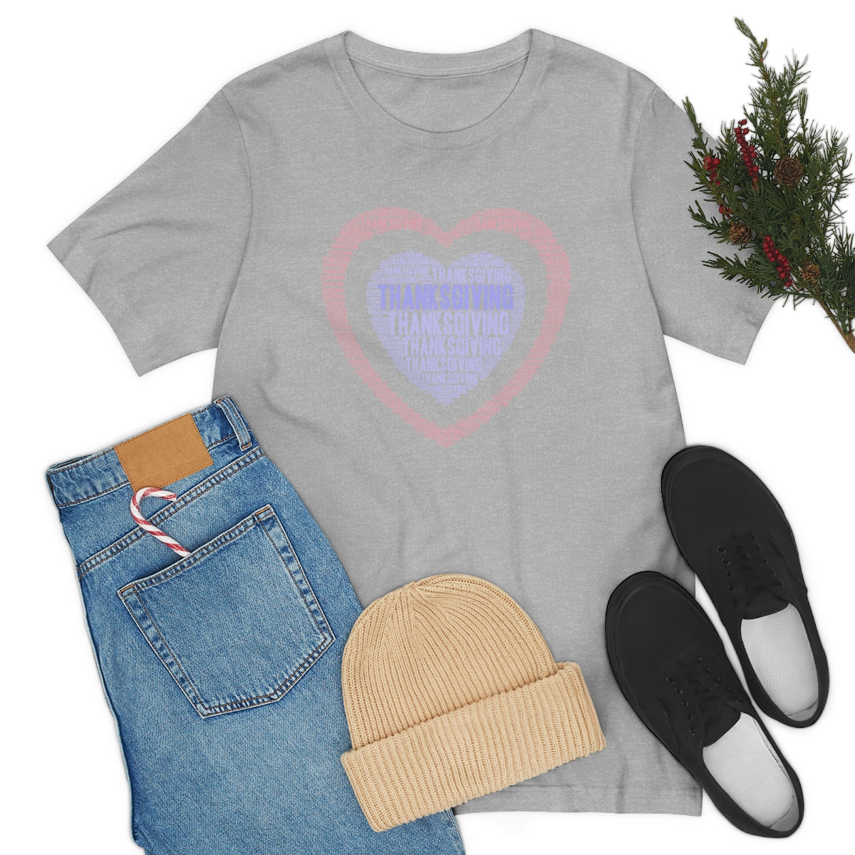 Cute Heart Thanksgiving Tshirt Design | Thanksgiving TShirt | Thanksgiving T-Shirt | Thanksgiving Teeshirt Design on Unisex Jersey Short Sleeve Tee