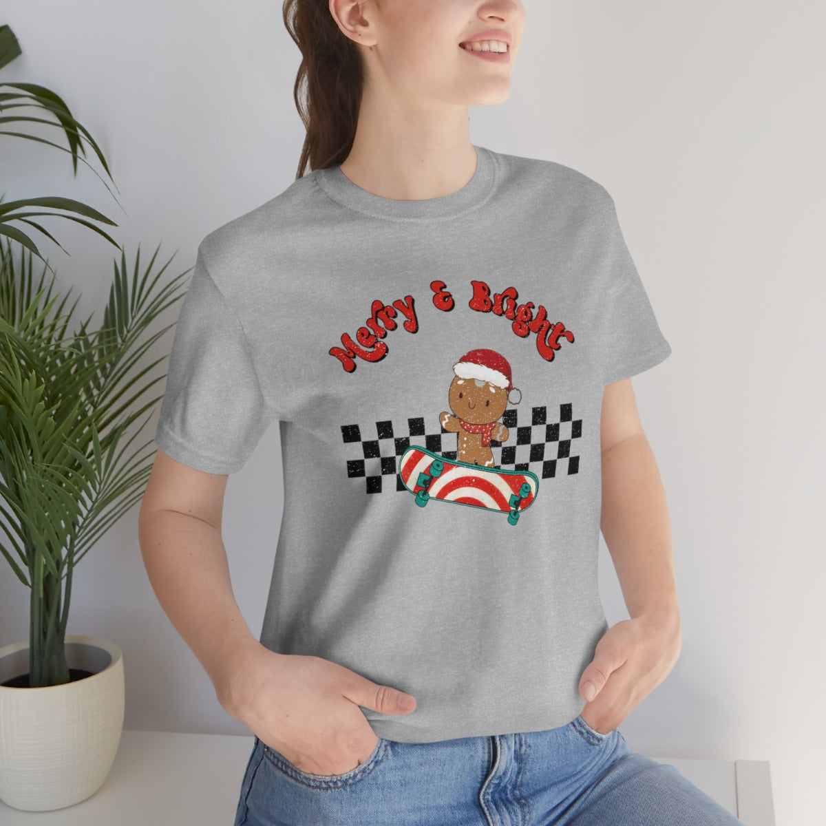 Merry & Bright Skating Gingerbread Christmas Tshirt
