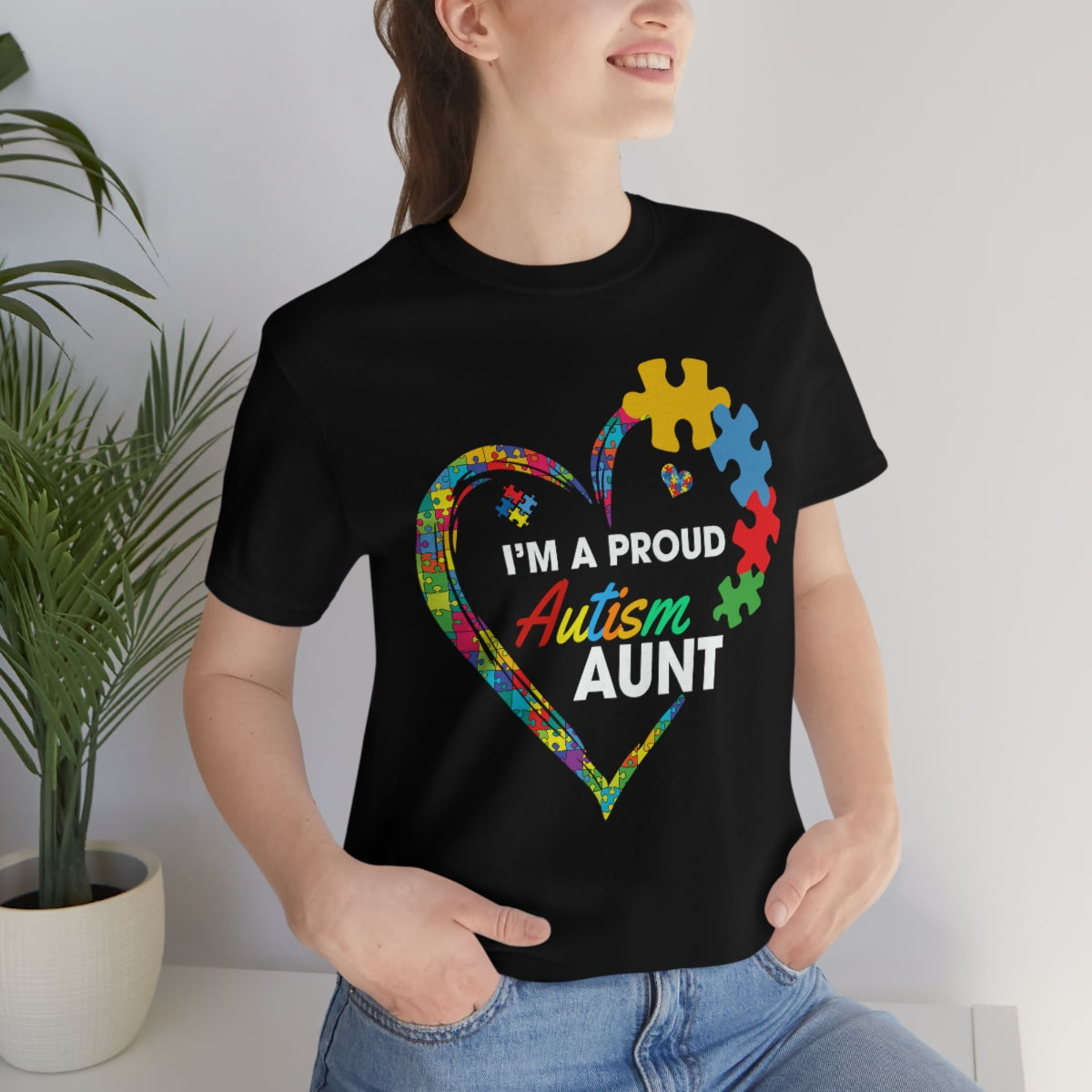 Proud Autism Aunt Heart Puzzle Pieces Tshirt