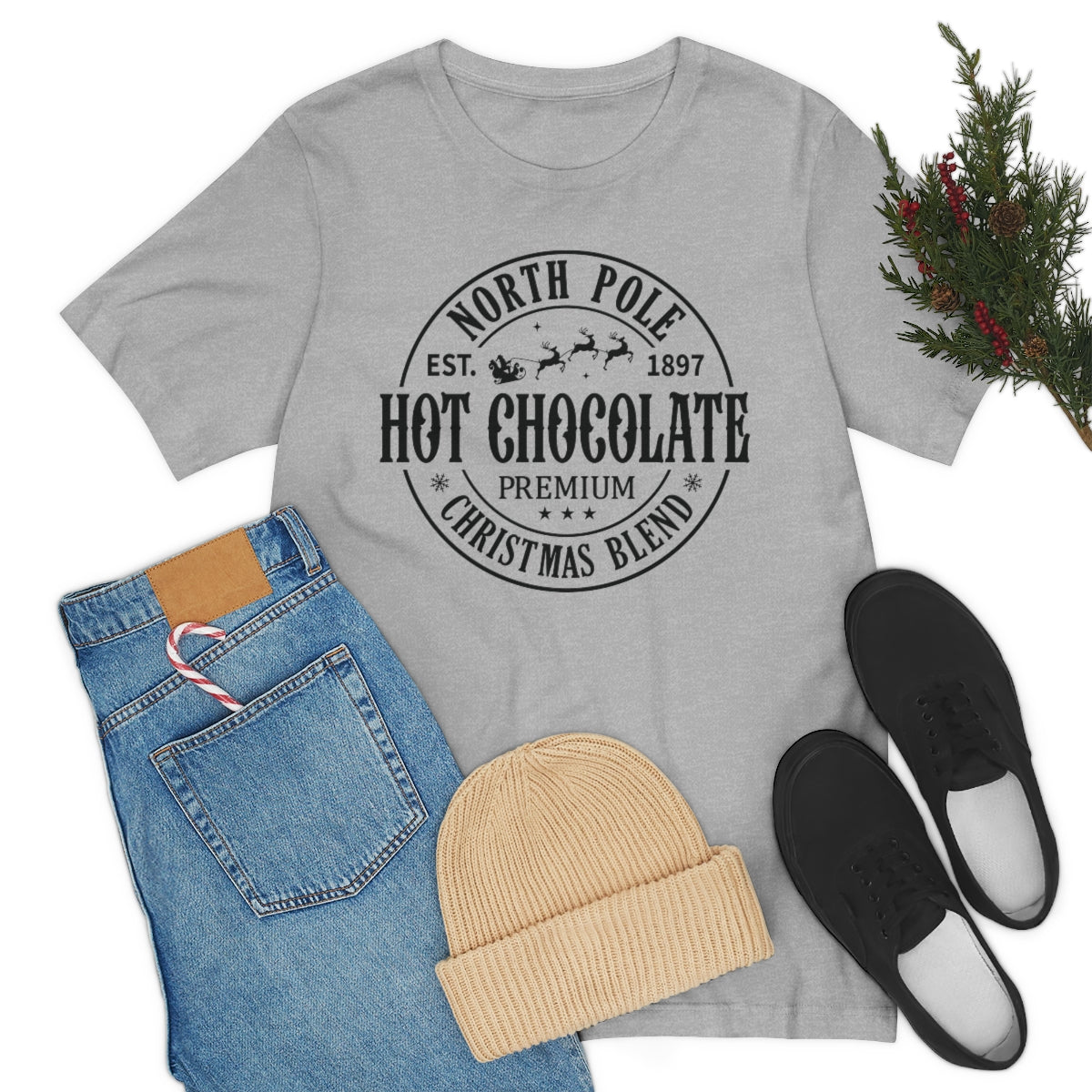 North Pole Premium Hot Chocolate Christmas Holiday Tshirt