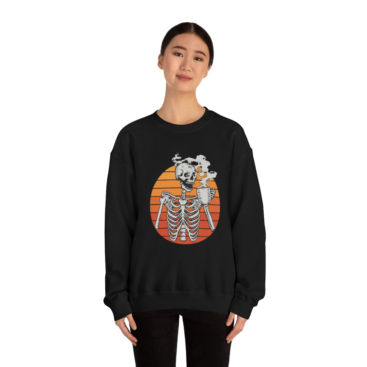 Skeleton Drinking Coffee Sweatshirt, Skeleton Sweater, Coffee Lover Sweatshirt, Halloween Crewneck Sweatshirt, Halloween Sweater, Spooky Season, Fall Shirts on Unisex Heavy Blend™ Crewneck Sweatshirt