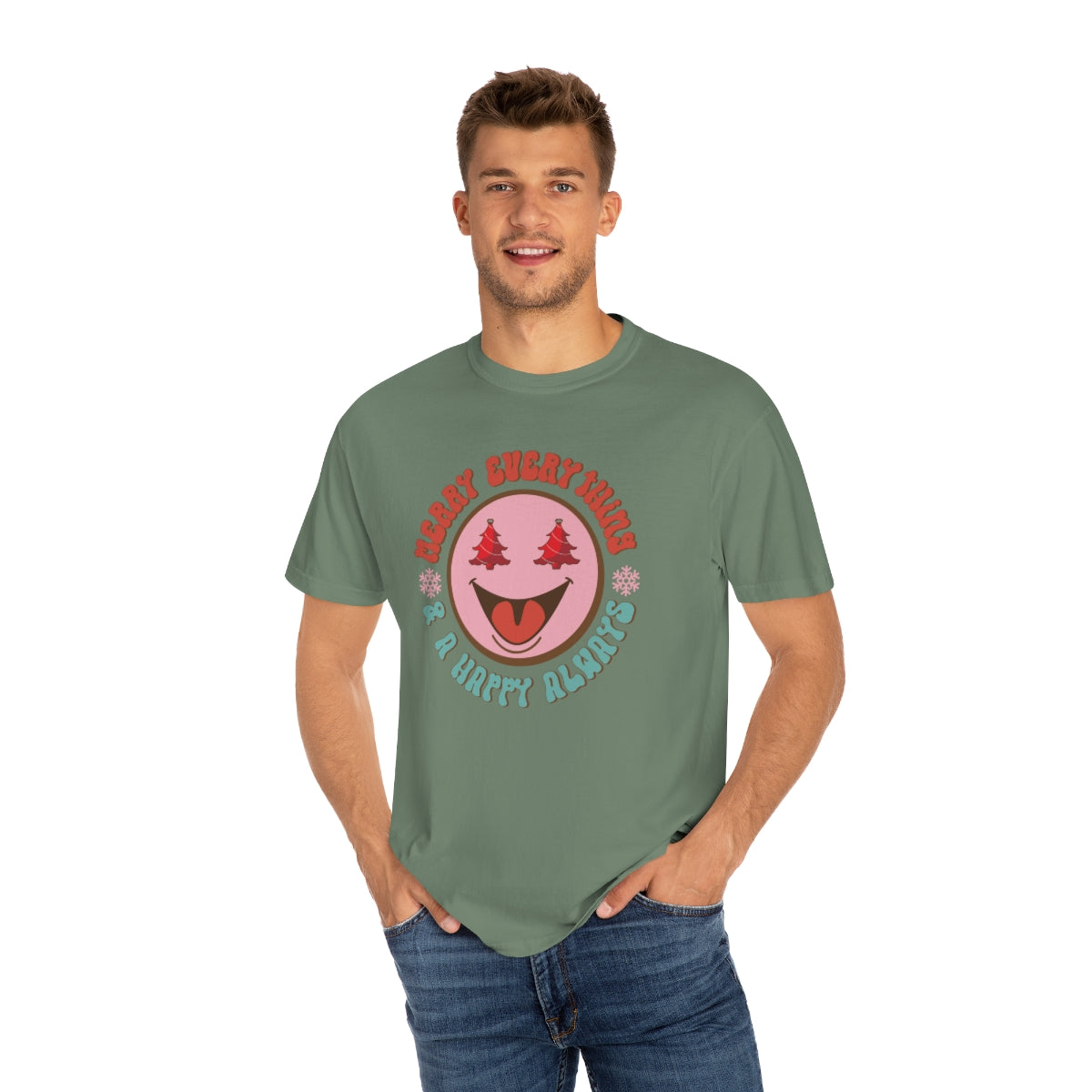 Merry Everything Happy Always Happy Face Retro Christmas Tshirt