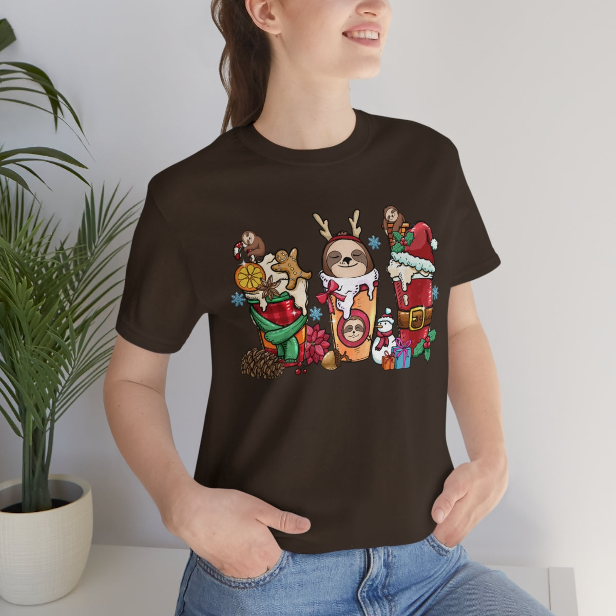 Cute Sloth Christmas Coffee Cup Xmas Tshirt