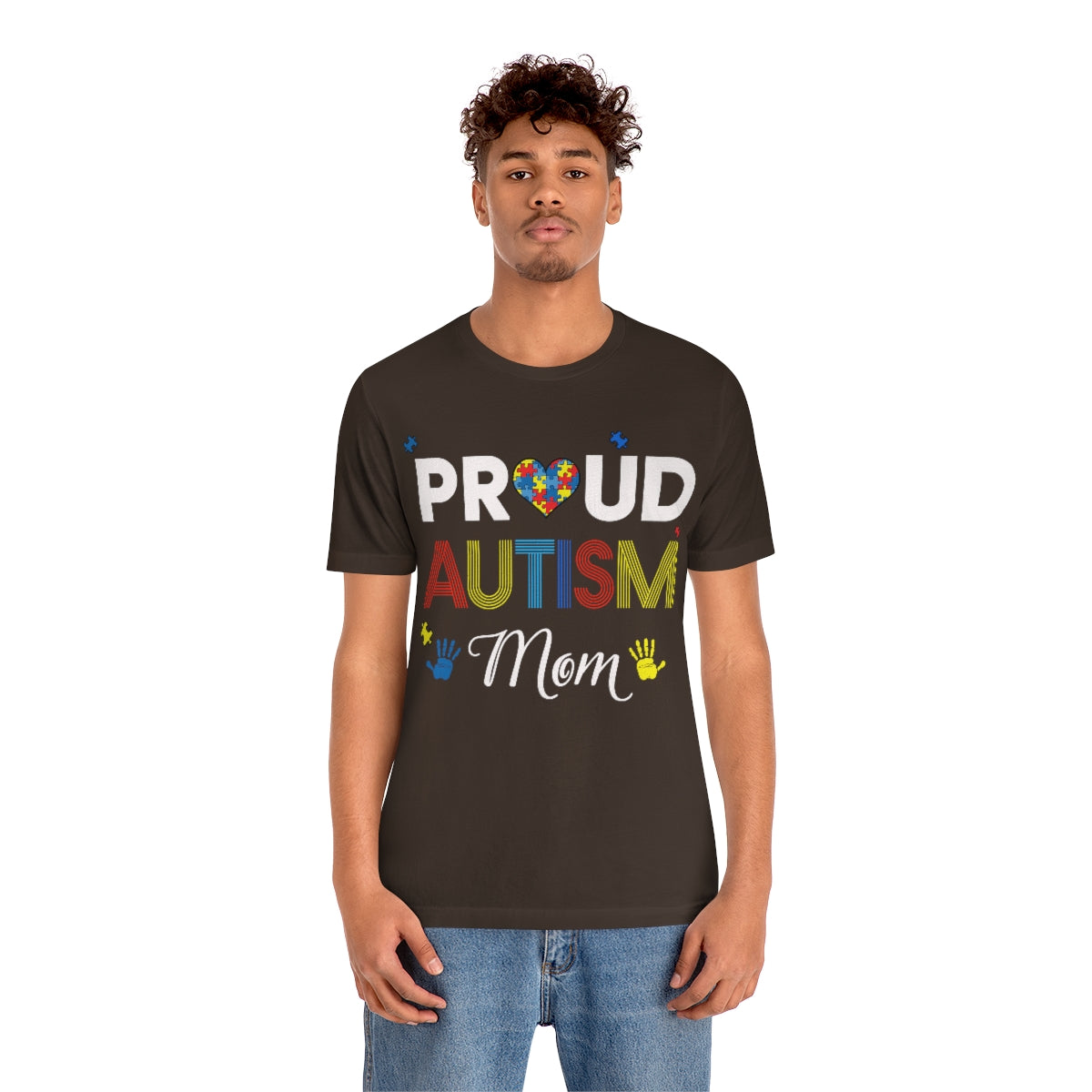 Proud Autism Mom with Handprints Puzzle Pieces Tshirt