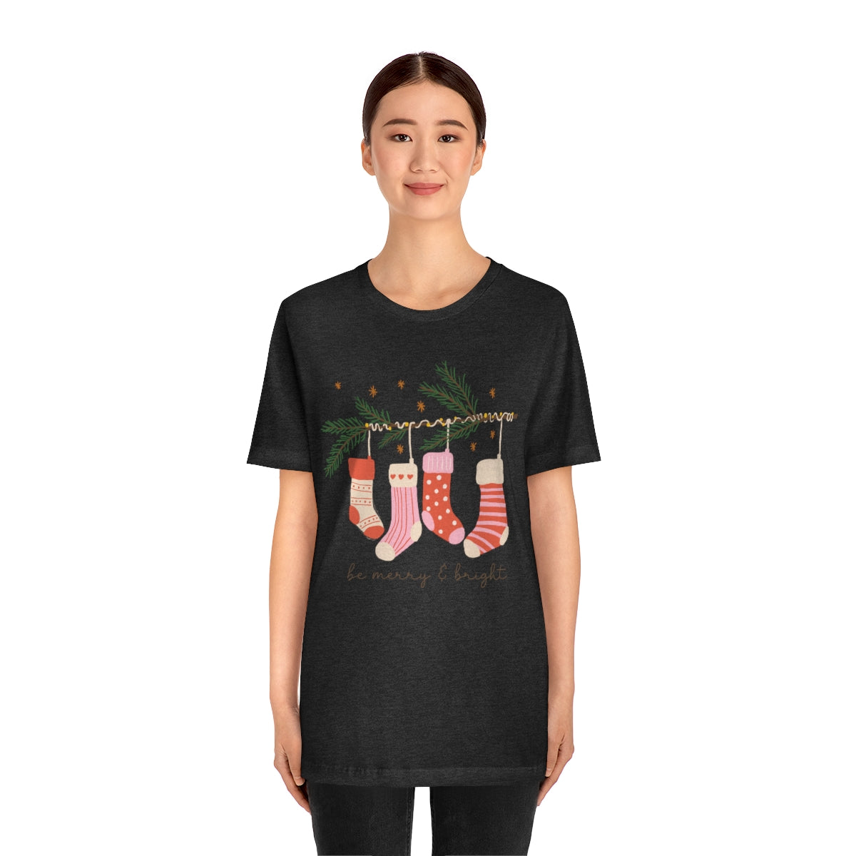 Be Merry & Bright Stockings Christmas Tshirt