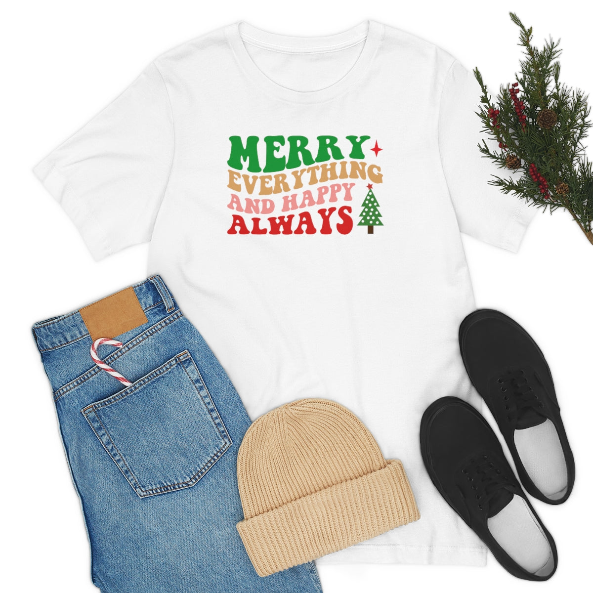 Merry Everything Retro Lettering Christmas Tshirt