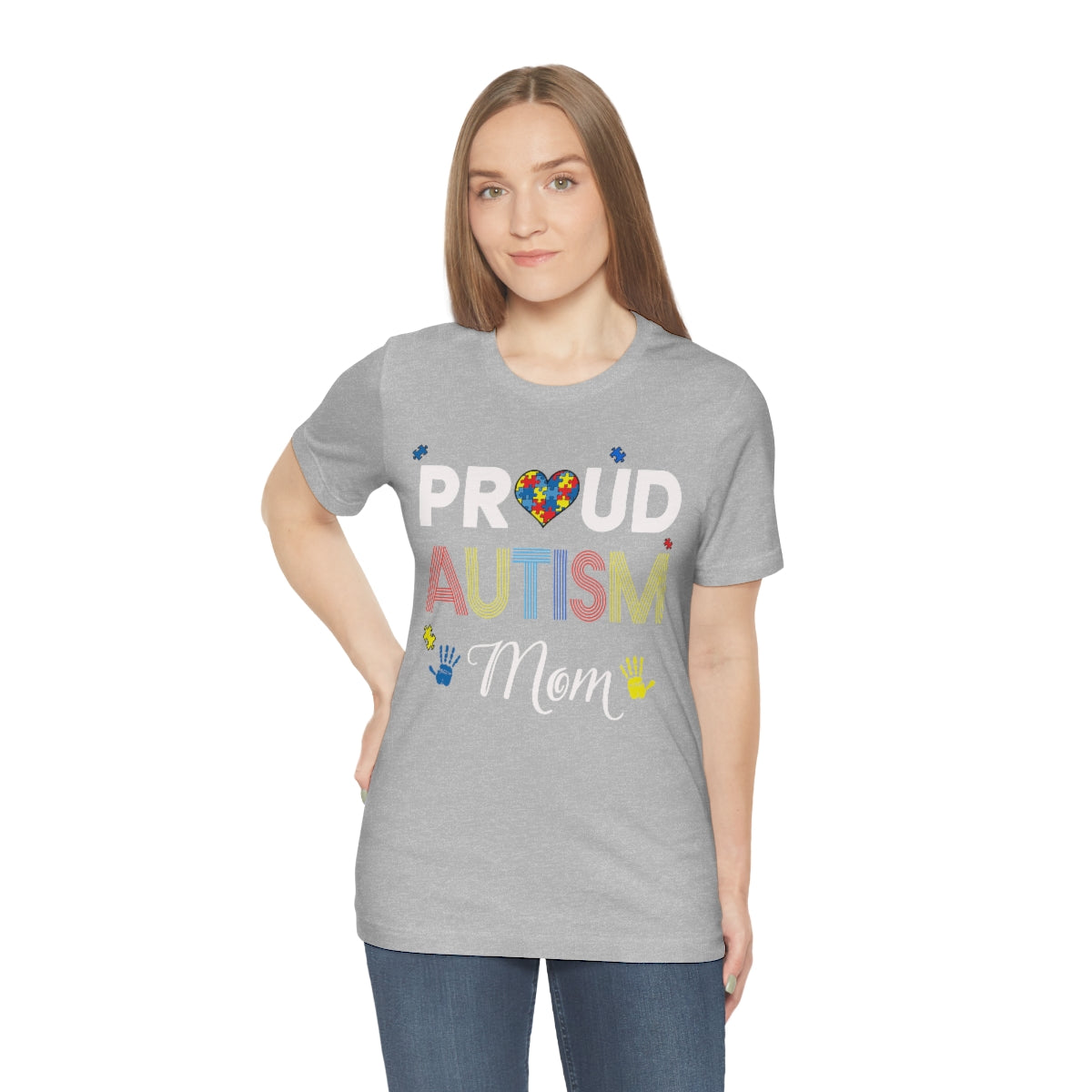 Proud Autism Mom with Handprints Puzzle Pieces Tshirt