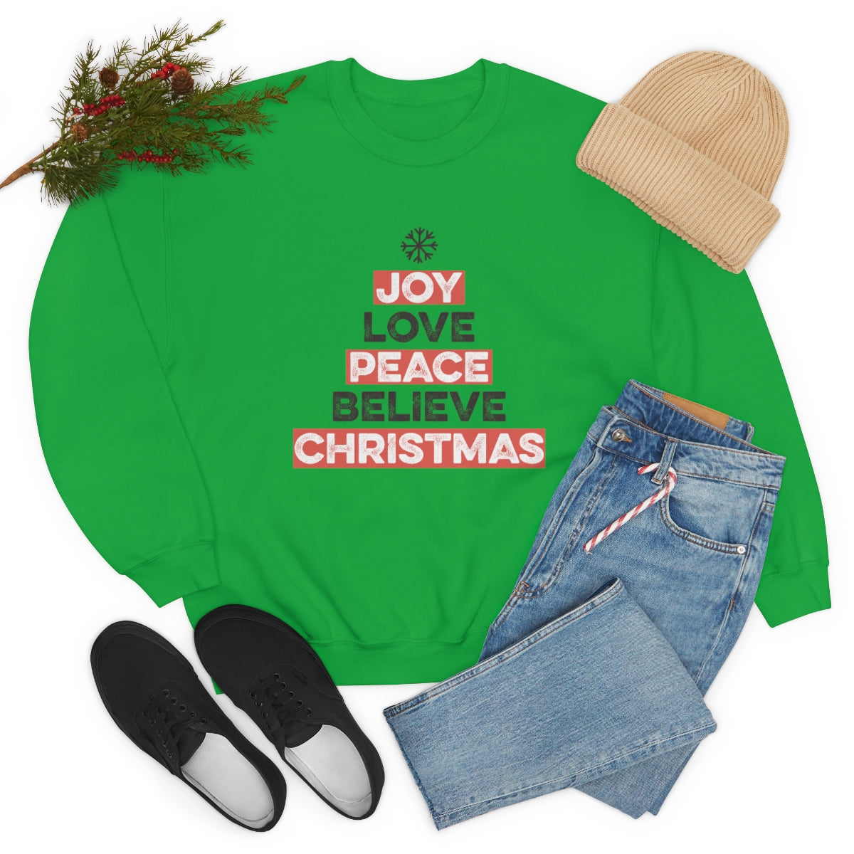 Joy Peace Believe Christmas Snowflake Xmas Holiday Sweatshirt