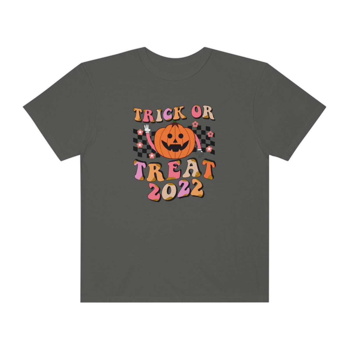 Trick or Treat Halloween 2022 Cute Retro Teeshirt Design on Unisex Garment-Dyed T-shirt