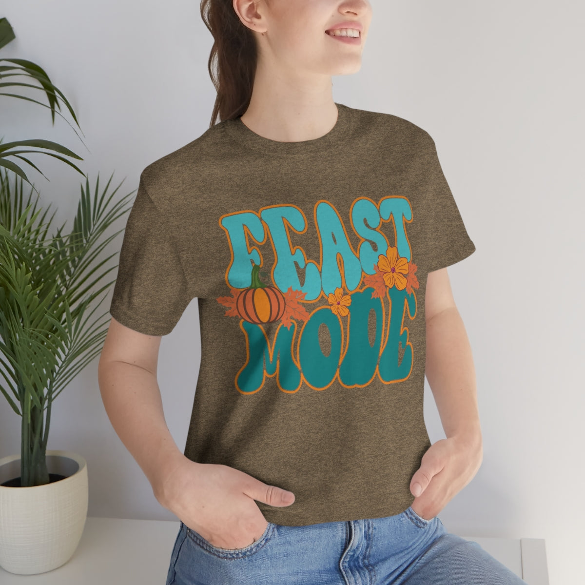 Feast Mode Cute Thanksgiving Tshirt Design | Thanksgiving TShirt | Thanksgiving T-Shirt | Thanksgiving Teeshirt Design on Unisex Jersey Short Sleeve Tee