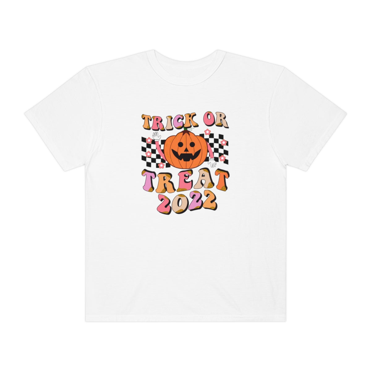 Trick or Treat Halloween 2022 Cute Retro Teeshirt Design on Unisex Garment-Dyed T-shirt