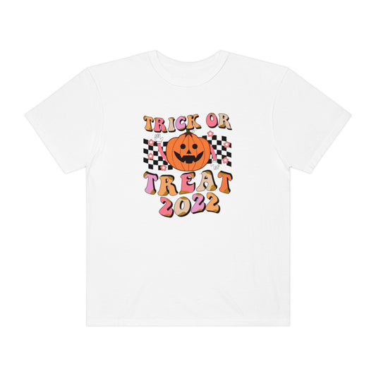 Trick or Treat Halloween 2022 Cute Retro Teeshirt Design on Unisex Garment-Dyed T-shirt