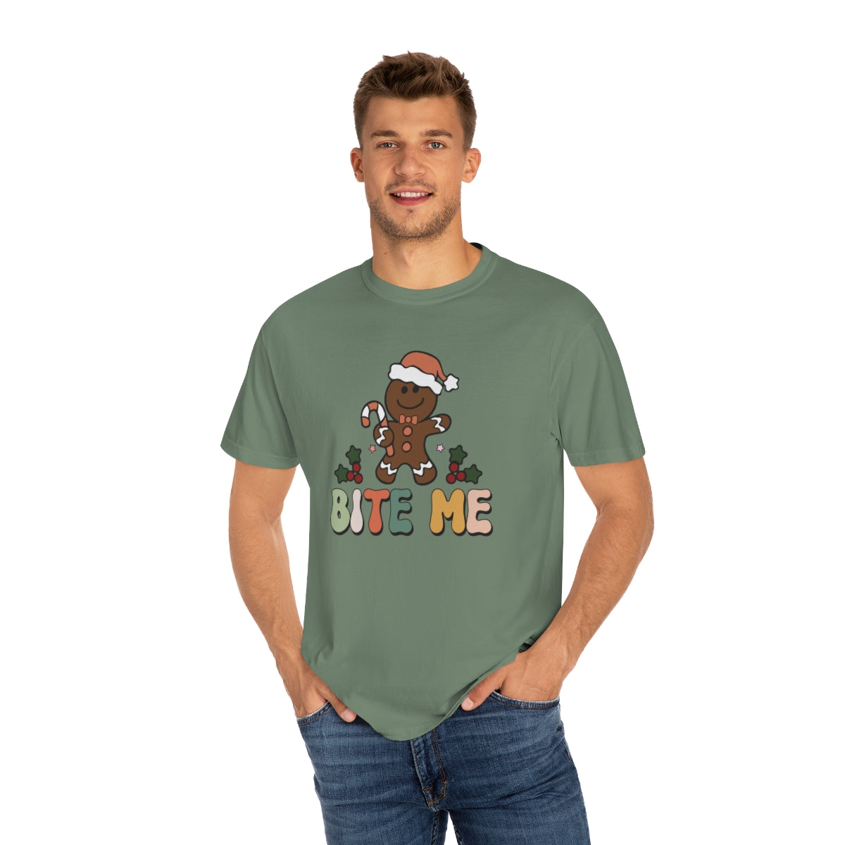 Bite Me Gingerbread Cookie Retro Christmas Tshirt