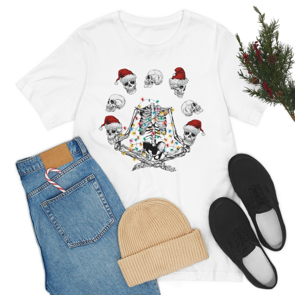 Yoga Skeleton Juggling Heads Christmas Tshirt