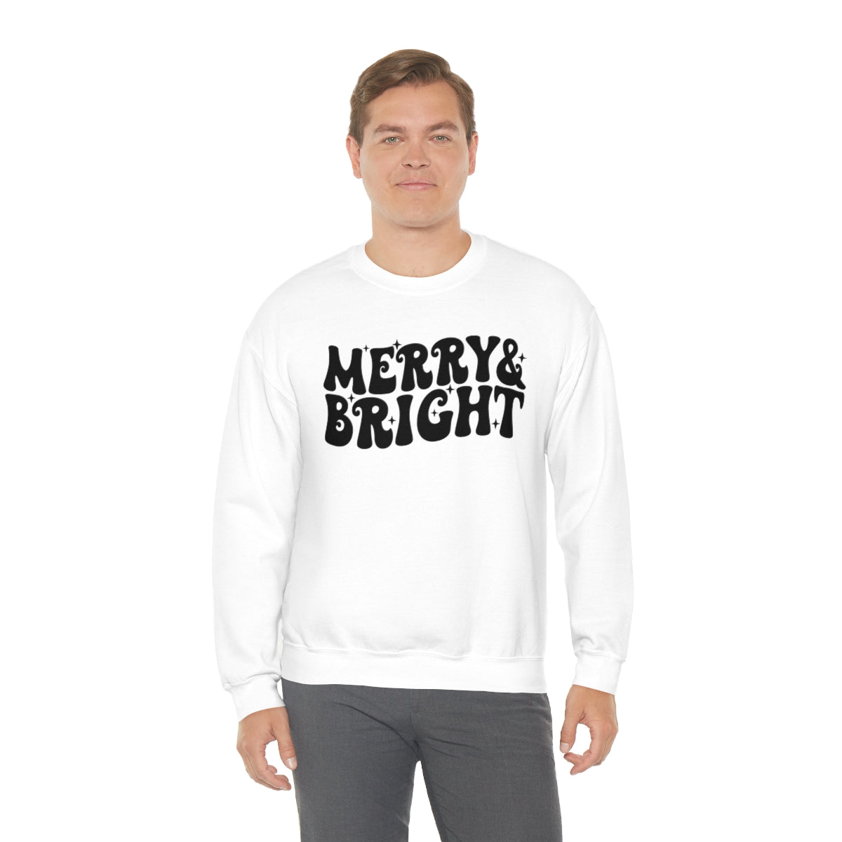 Merry and Bright Retro Lettering Design on Unisex Heavy Blend™ Crewneck Sweatshirt