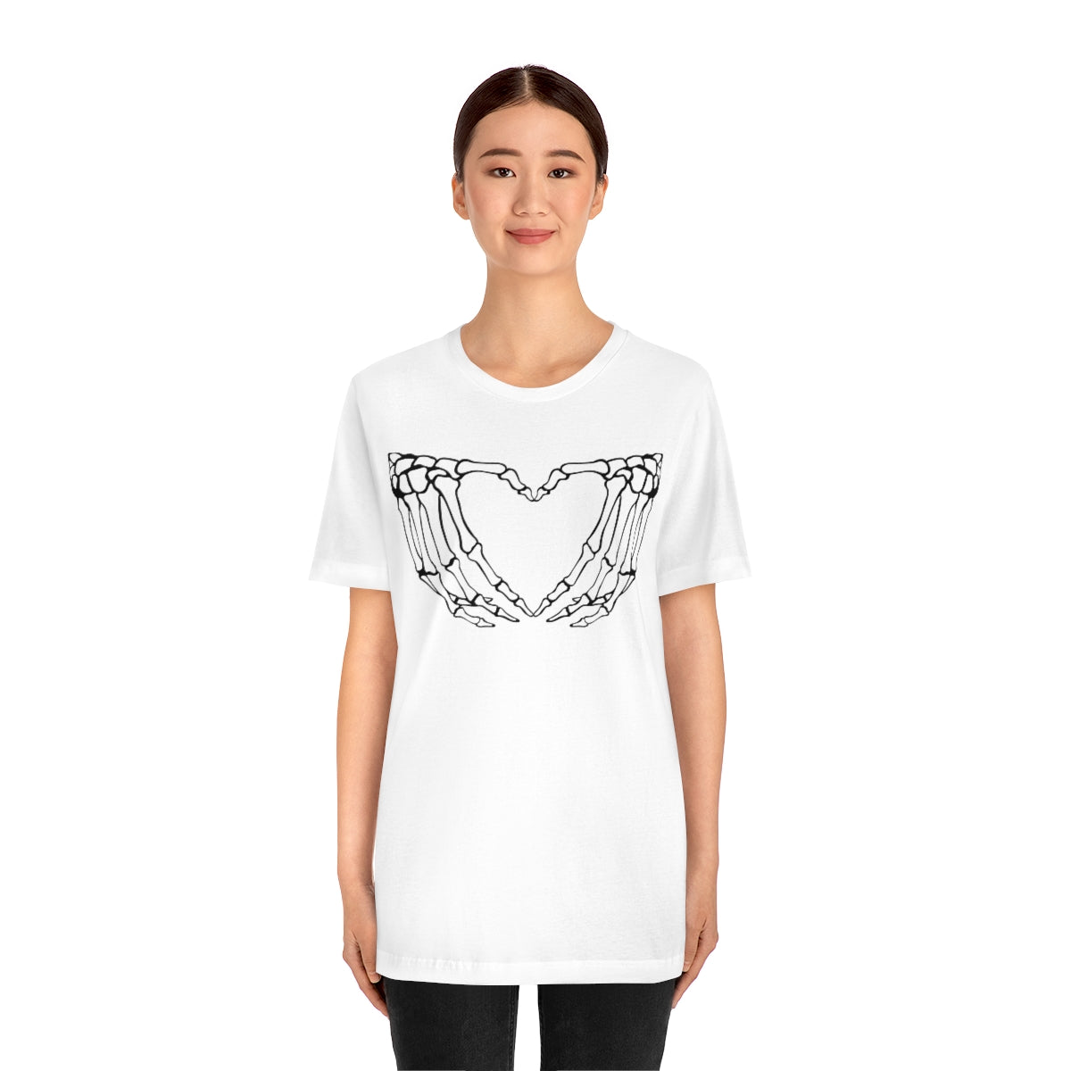 Skeleton Heart Hands TShirt, Funny Shirt, Halloween Lover Gift on Unisex Jersey Short Sleeve Tee