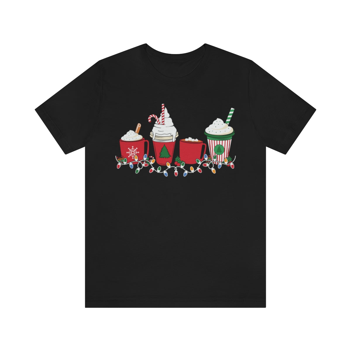 Starbucks Themed Peppermint Coffee Cups Christmas Holiday Tshirt