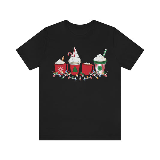 Starbucks Themed Peppermint Coffee Cups Christmas Holiday Tshirt