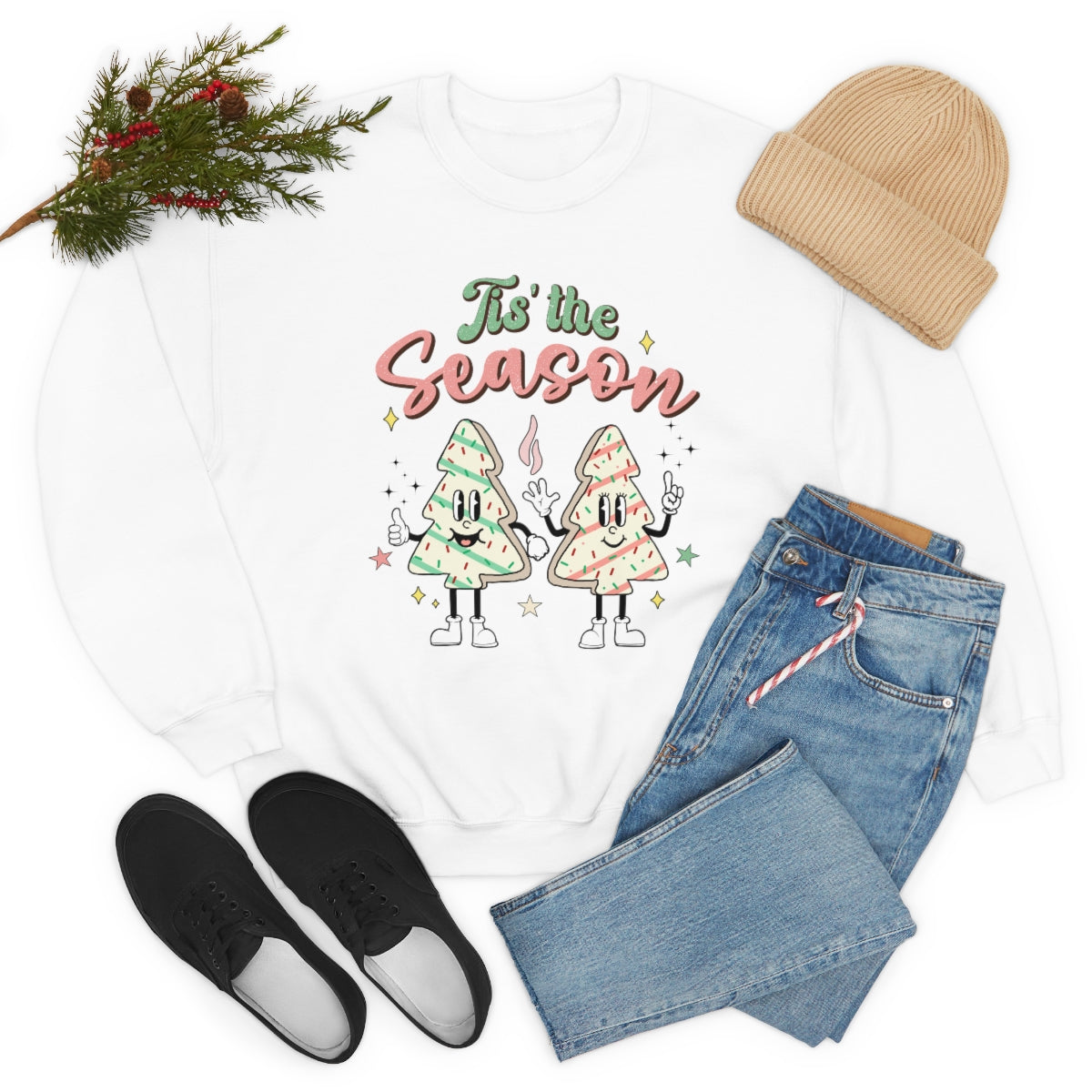 Tis the Season Cute Retro Vintage Tree & Treat Christmas Sweatshirt