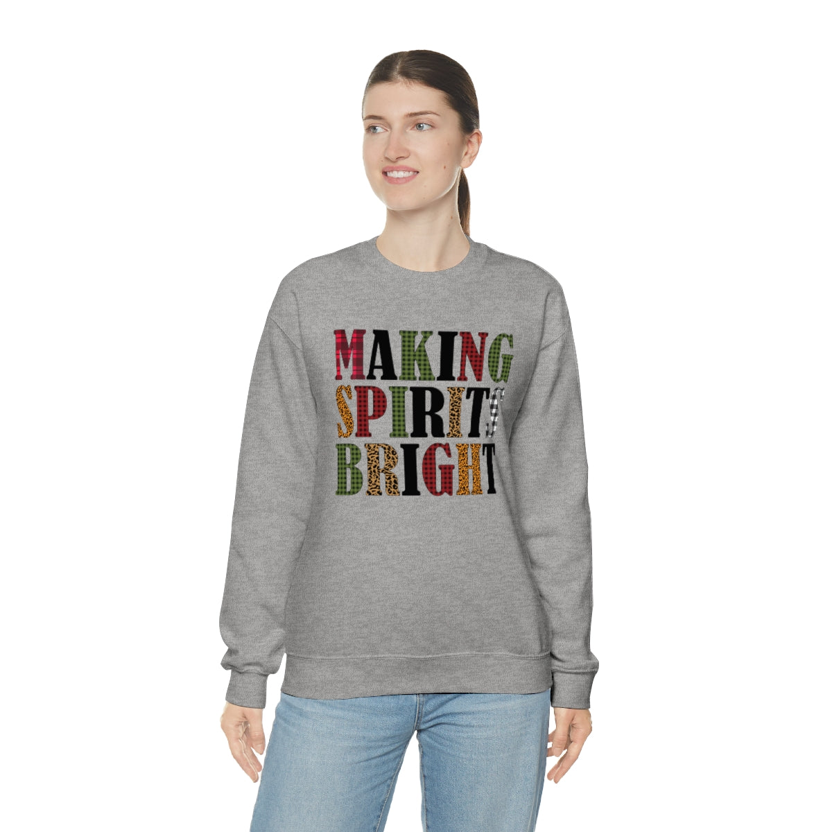 Making Spirits Bright Plaid Lettering Christmas Sweatshirt