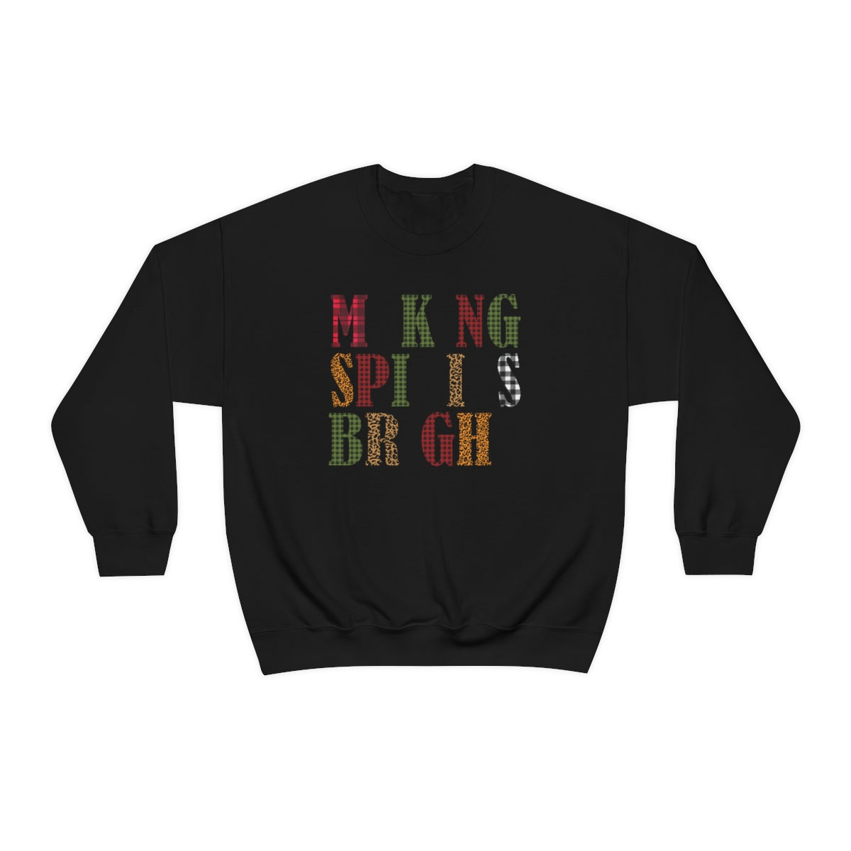 Making Spirits Bright Plaid Lettering Christmas Sweatshirt