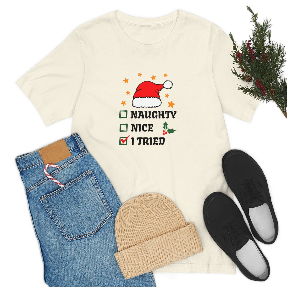 Naughty Nice I Tried Christmas Tshirt