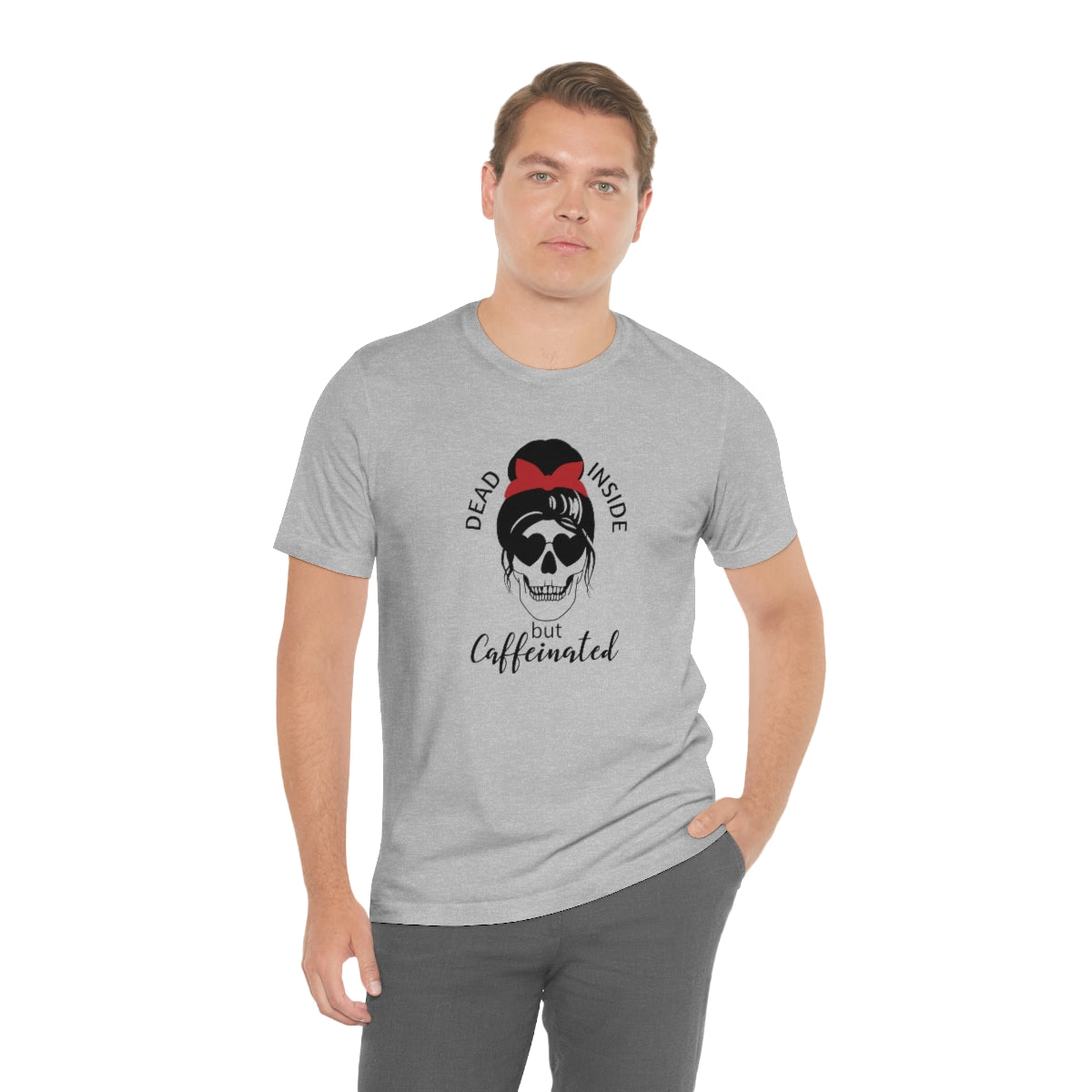 Dead Inside but Caffeinated Skeleton TShirt, Funny Shirt, Halloween Coffee Lover Gift on Unisex Jersey Short Sleeve Tee