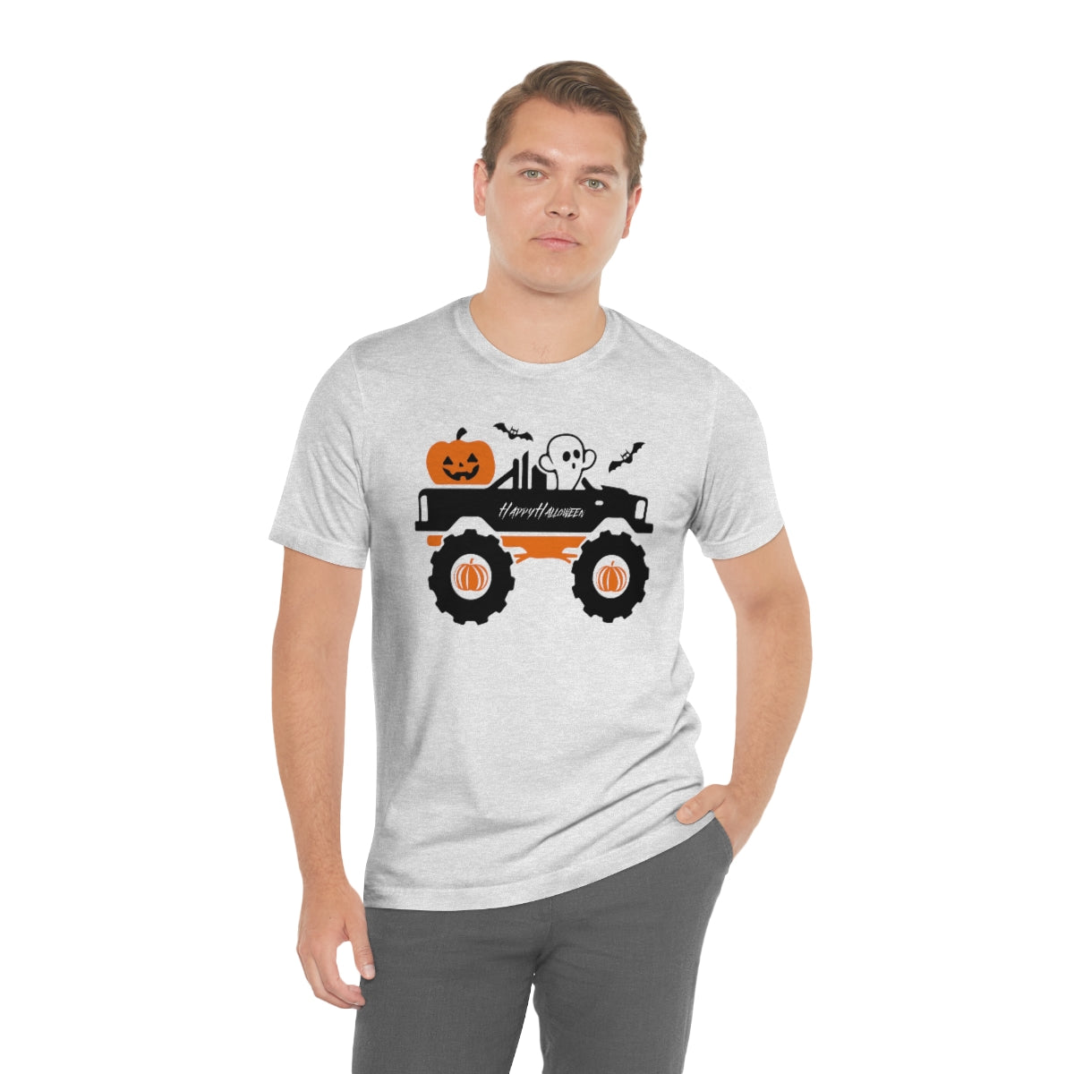 Big Rig Ghost Happy Halloween, Pumpkin Tshirt, Funny TShirt Design on Unisex Jersey Short Sleeve Tee