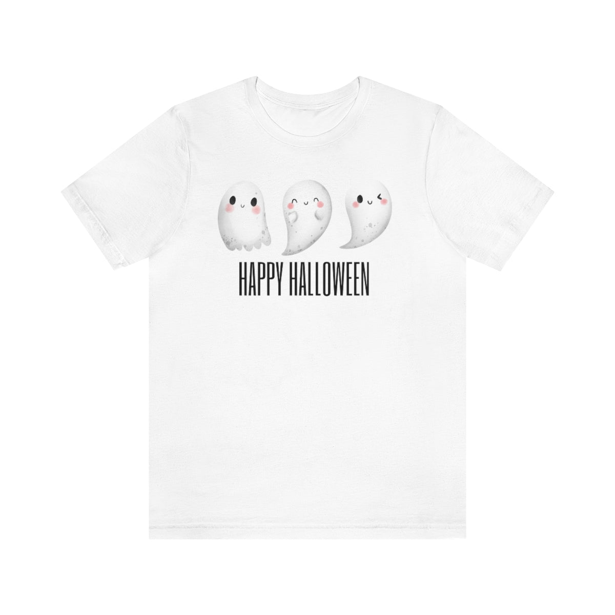 Three Ghosts Cute Happy Halloween Tshirt, Funny TShirt Design on Unisex Jersey Short Sleeve Tee