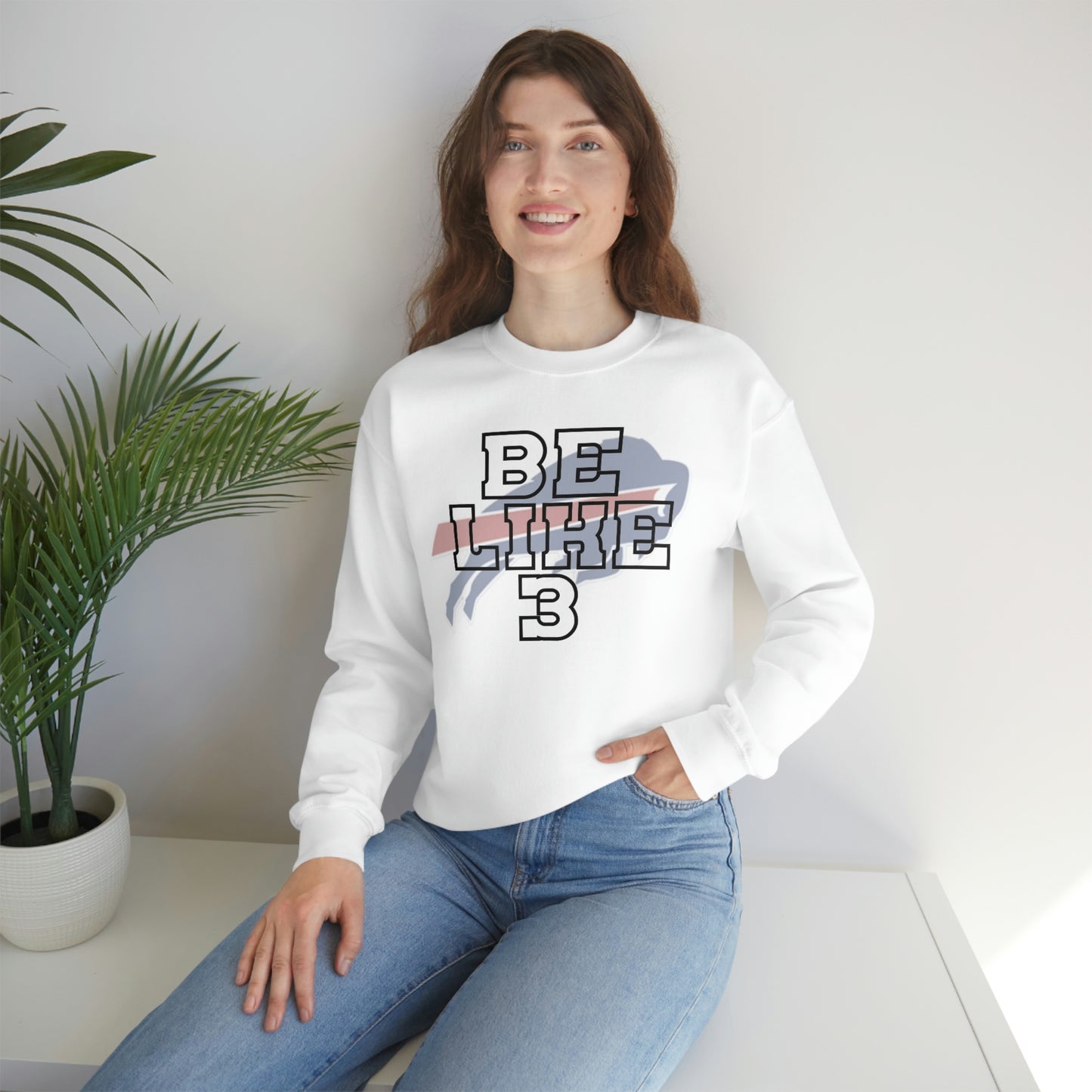 Be Like #3 Damar Hamlin Black Outline Buffalo Bills Logo Crewneck Sweatshirt