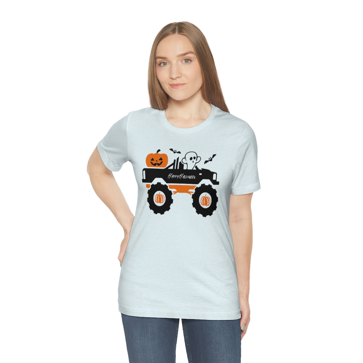 Big Rig Ghost Happy Halloween, Pumpkin Tshirt, Funny TShirt Design on Unisex Jersey Short Sleeve Tee