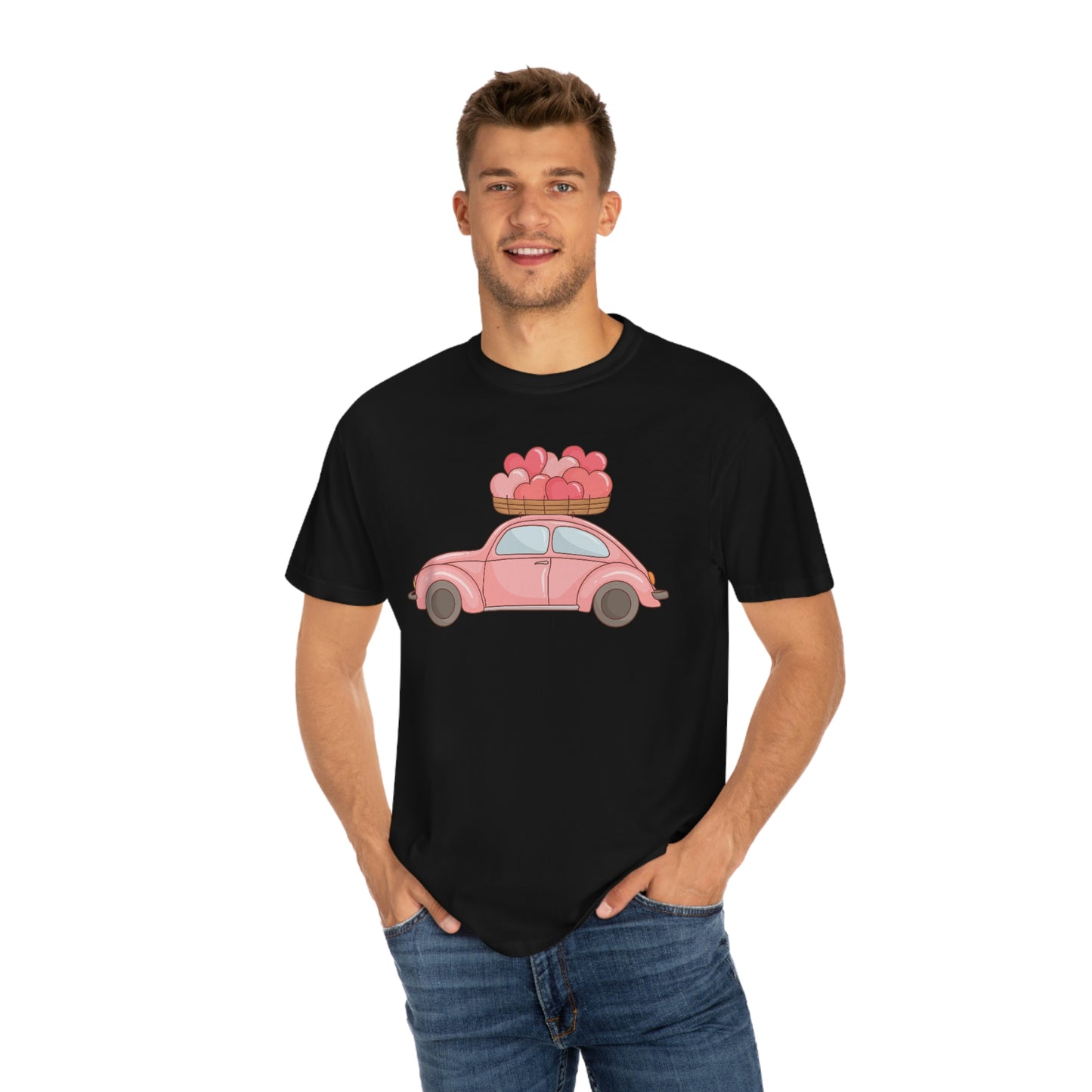 Cute Beetle Car Retro Car Bug with Hearts Valentines Day Tshirt