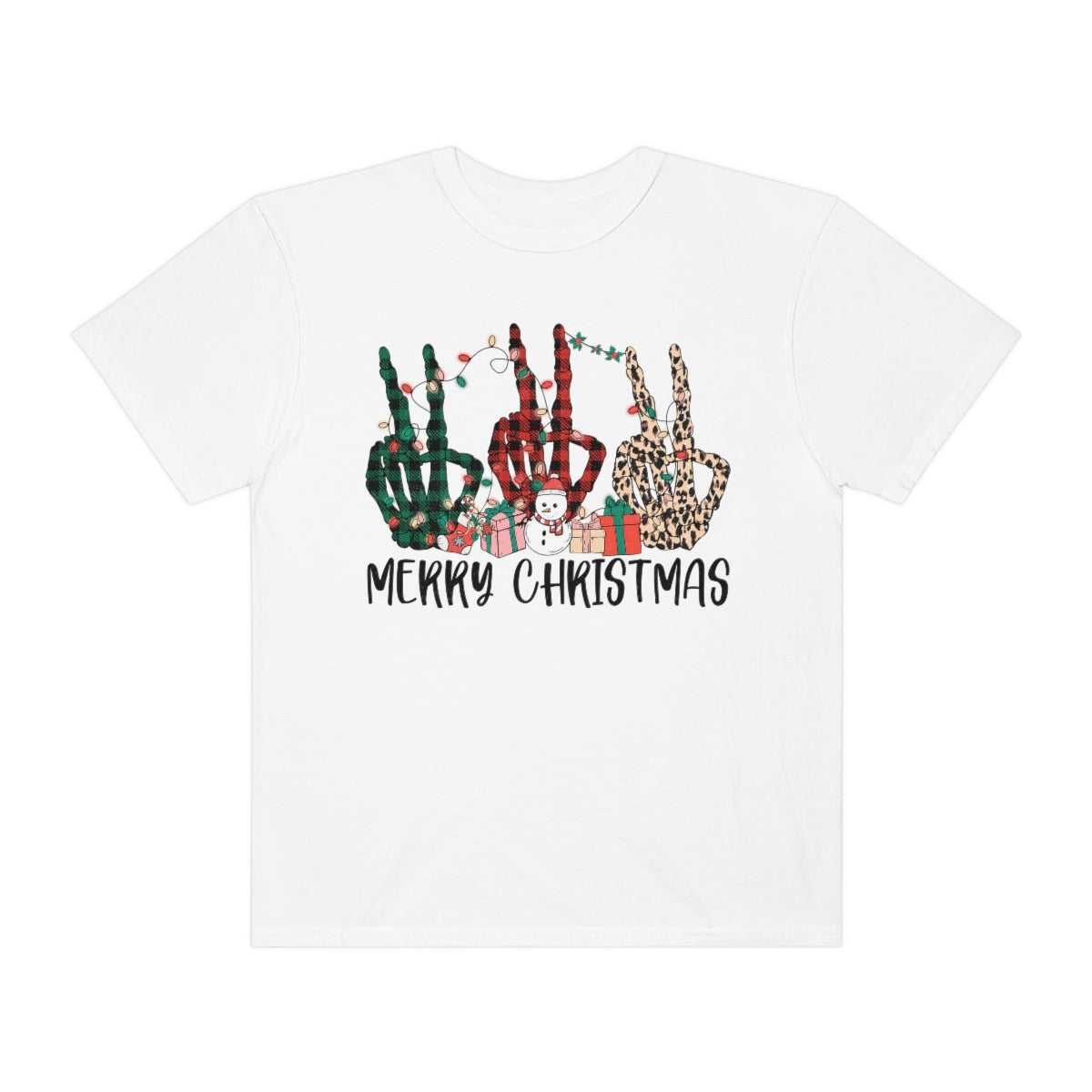 Triple Peace Sign Skeleton Merry Christmas Holiday Tshirt