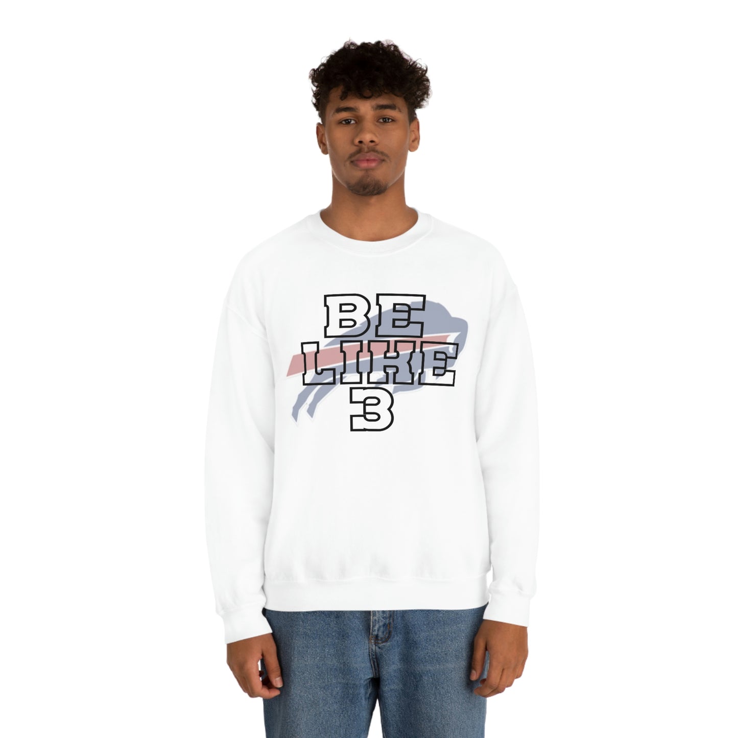 Be Like #3 Damar Hamlin Black Outline Buffalo Bills Logo Crewneck Sweatshirt