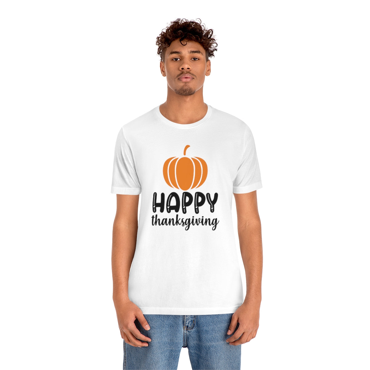 Happy Thanksgiving Pumpkin Tshirt Design | Thanksgiving TShirt | Thanksgiving T-Shirt | Thanksgiving Teeshirt Design on Unisex Jersey Short Sleeve Tee