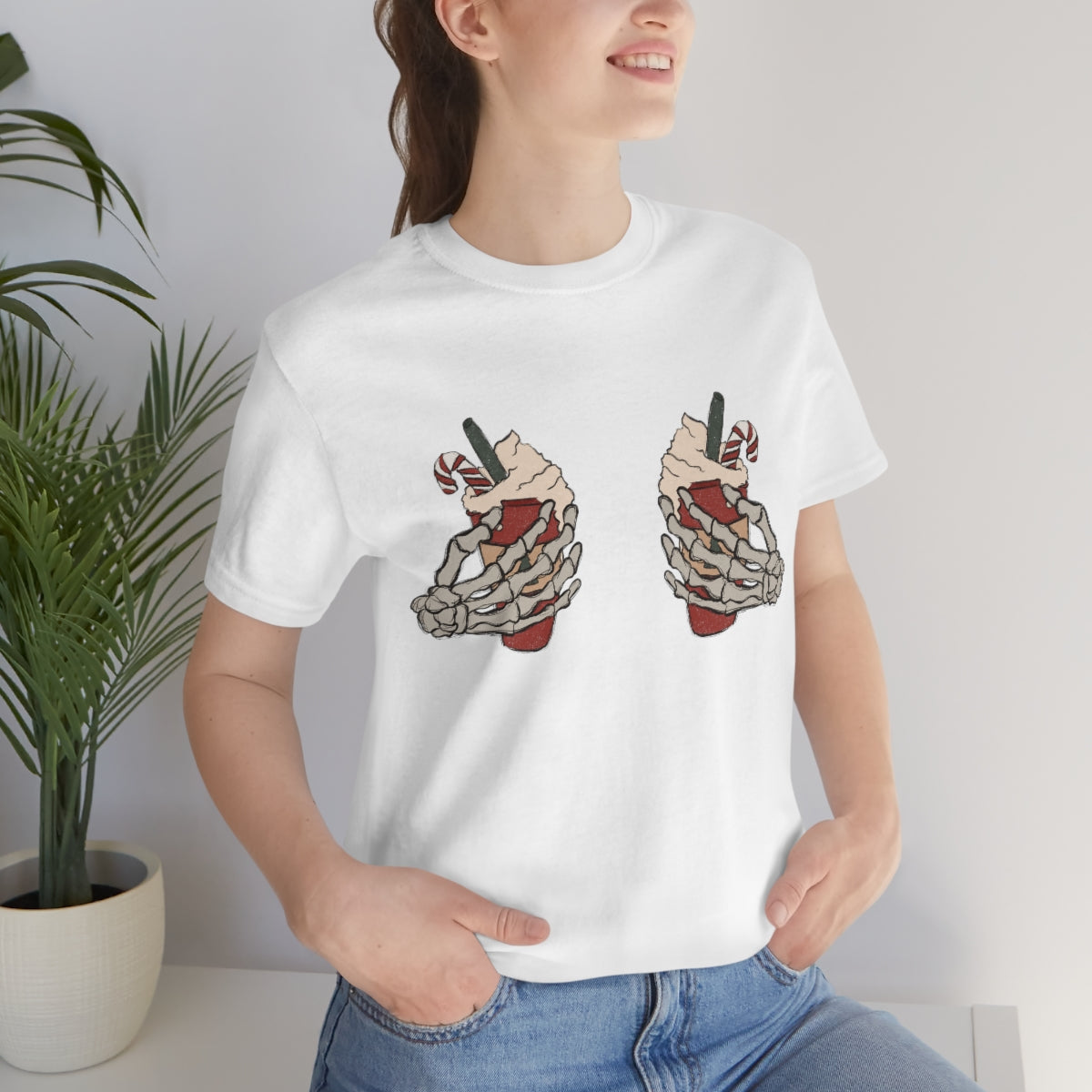 Skeleton Hands Starbucks Cups Breasts Funny Christmas Holiday Tshirt