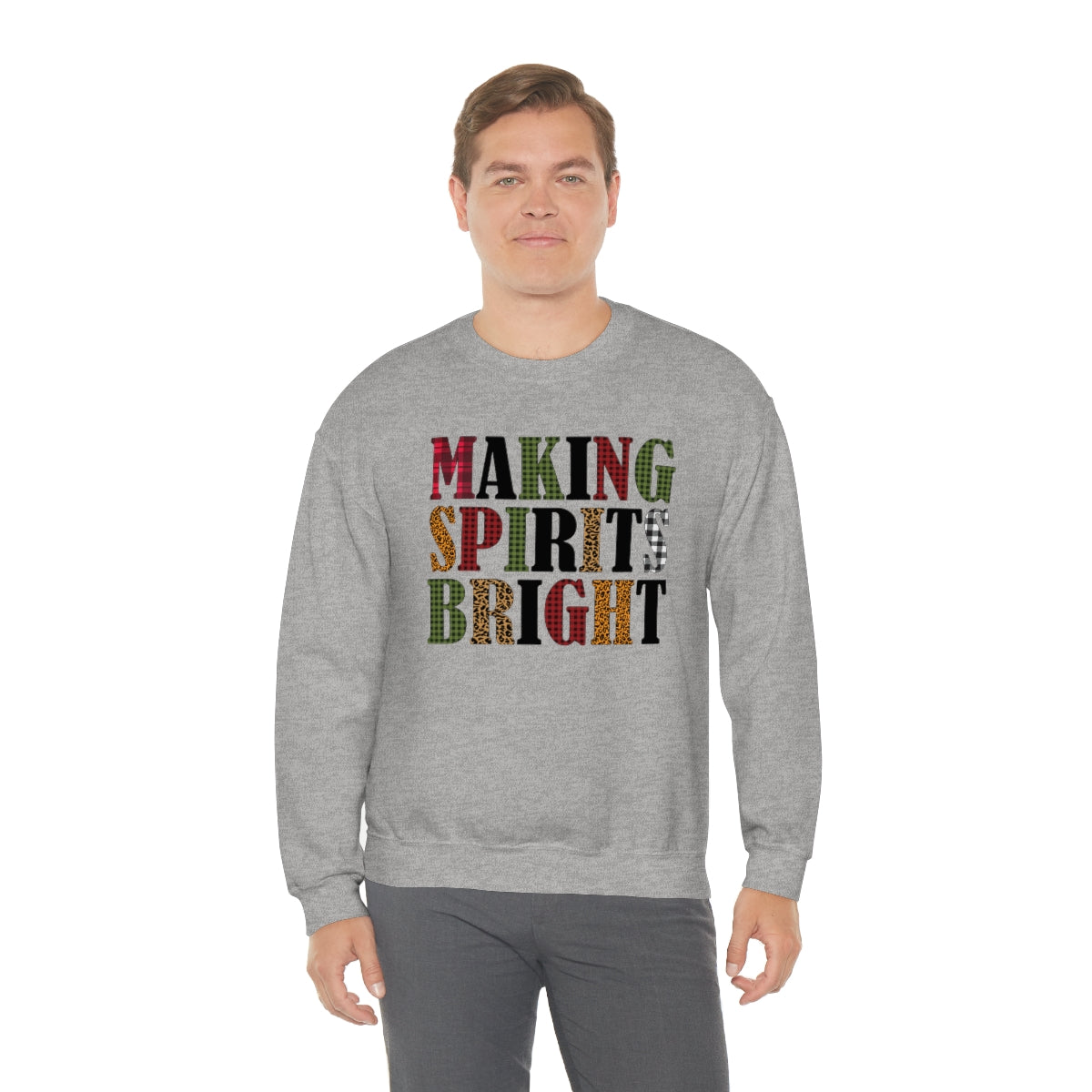 Making Spirits Bright Plaid Lettering Christmas Sweatshirt