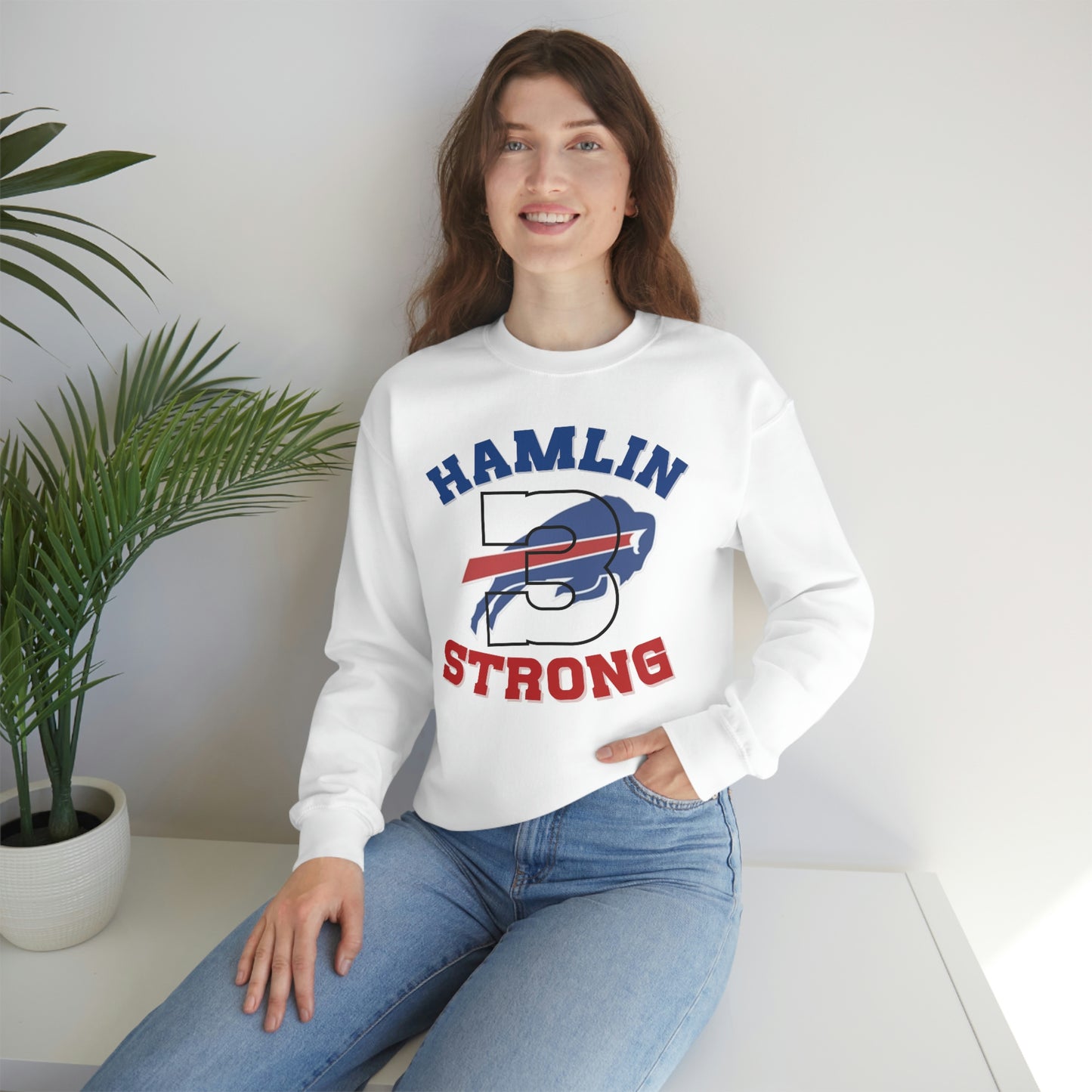 Hamlin Strong #3 Damar Hamlin Buffalo Bills Logo Crewneck Sweatshirt