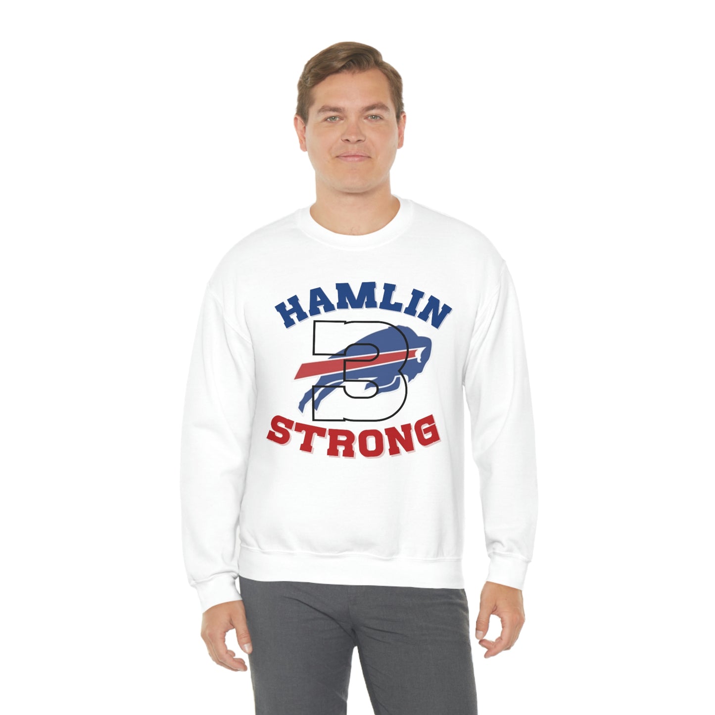 Hamlin Strong #3 Damar Hamlin Buffalo Bills Logo Crewneck Sweatshirt