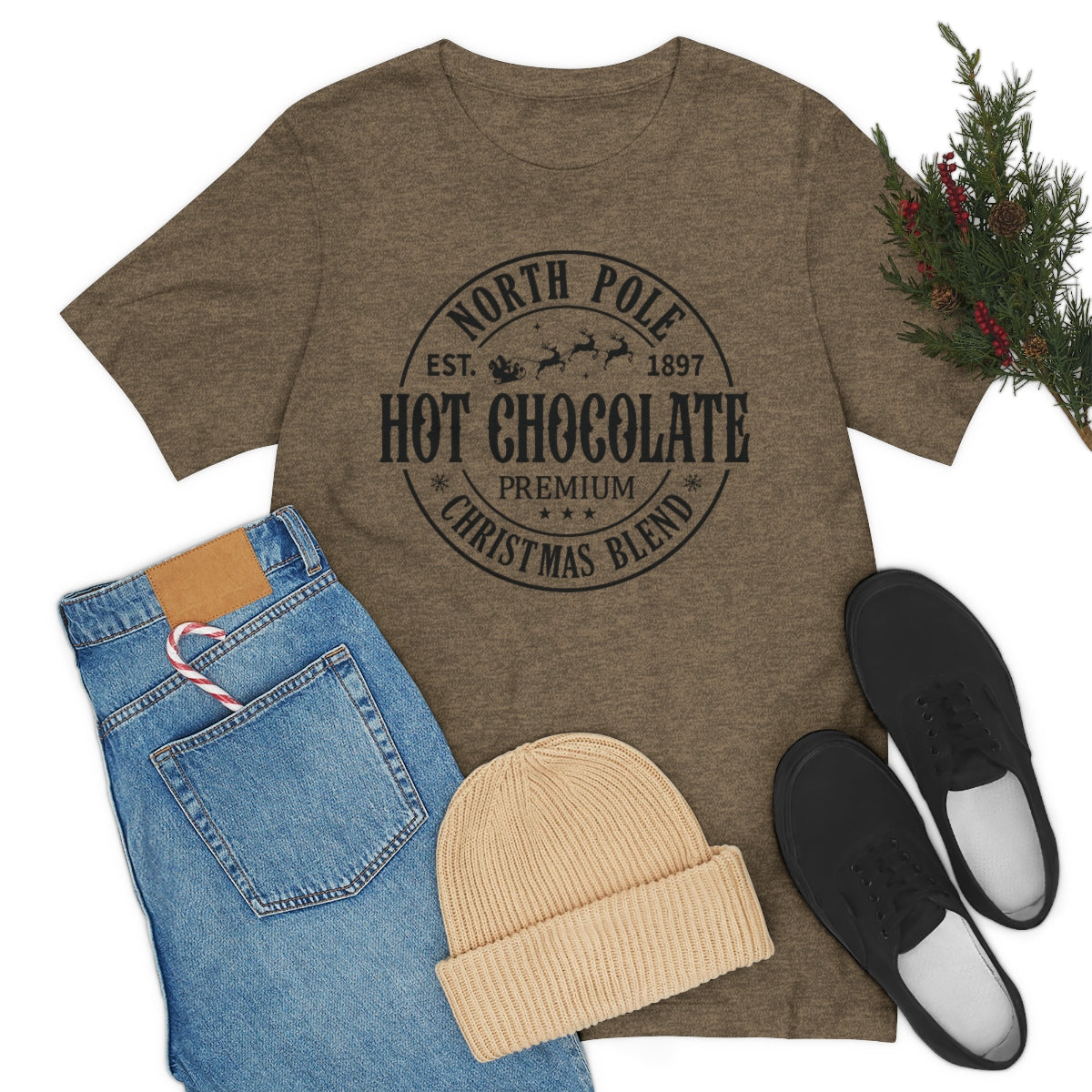 North Pole Premium Hot Chocolate Christmas Holiday Tshirt