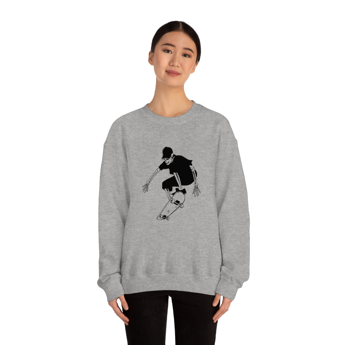 Skateboarding Skeleton Sweatshirt, Halloween Crewneck Sweatshirt, Halloween Sweater, Spooky Season, Fall Theme on Unisex Heavy Blend™ Crewneck Sweatshirt