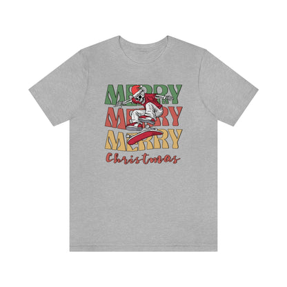 Merry Christmas Skeleton Skateboarding Retro Christmas Tshirt