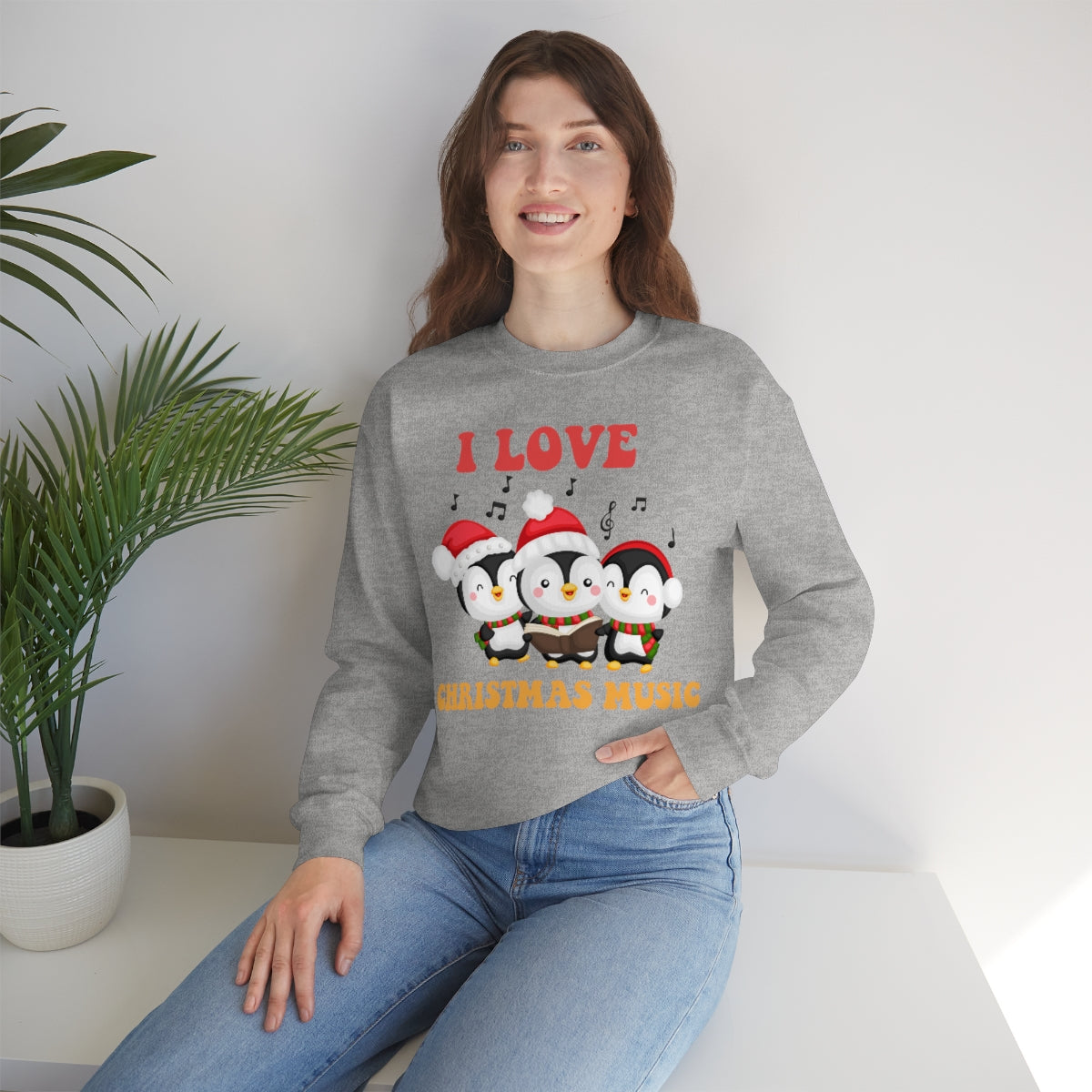 Cute I Love Christmas Music Singing Caroling Penguins Xmas Holiday Sweatshirt