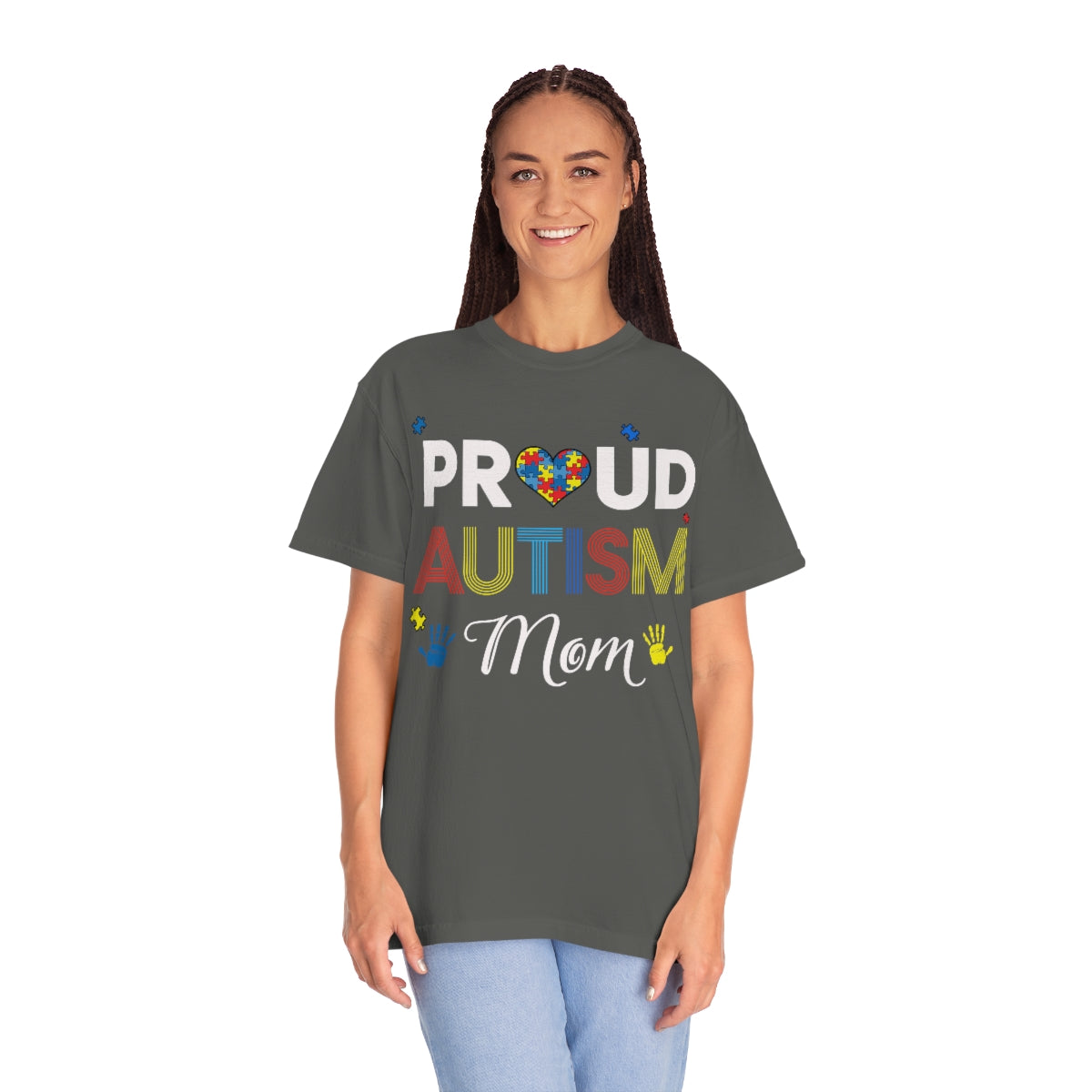 Proud Autism Mom with Hands Puzzle Pieces Autism Awareness Tshirt