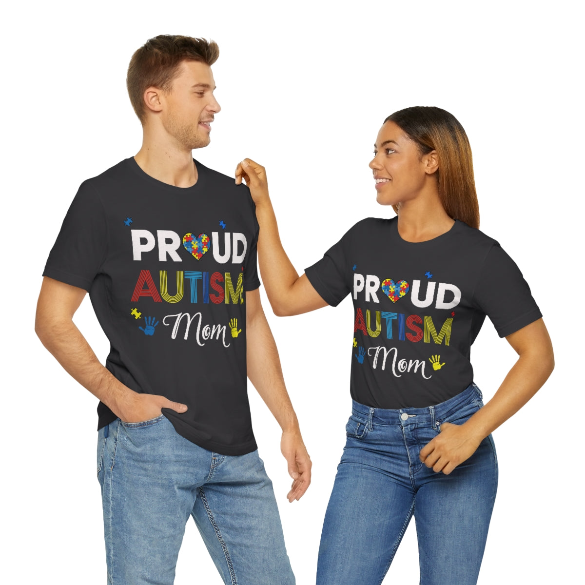 Proud Autism Mom with Handprints Puzzle Pieces Tshirt