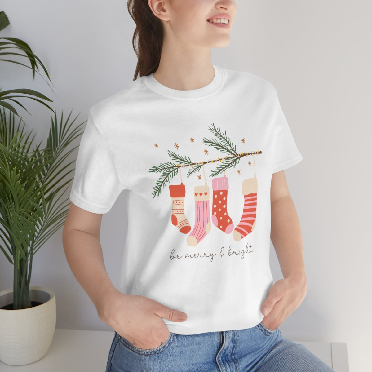 Be Merry & Bright Stockings Christmas Tshirt