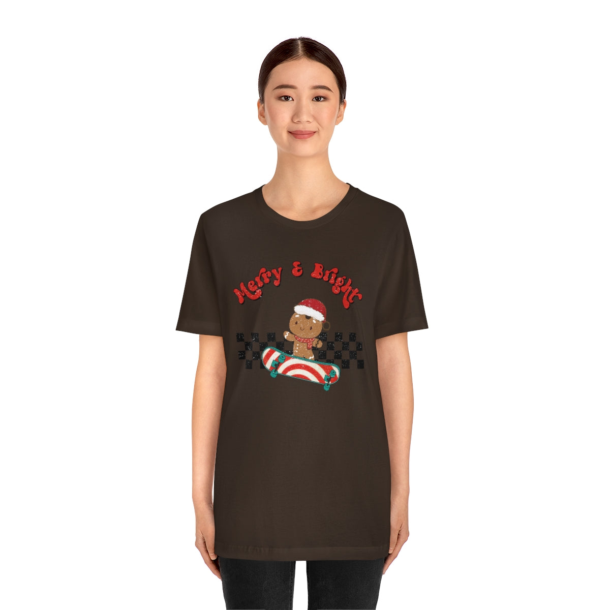 Merry & Bright Skating Gingerbread Christmas Tshirt