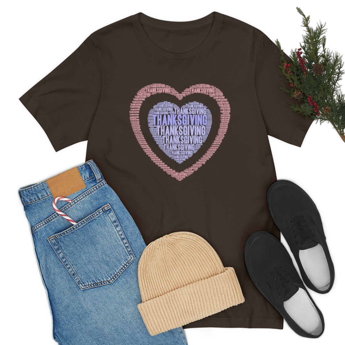 Cute Heart Thanksgiving Tshirt Design | Thanksgiving TShirt | Thanksgiving T-Shirt | Thanksgiving Teeshirt Design on Unisex Jersey Short Sleeve Tee