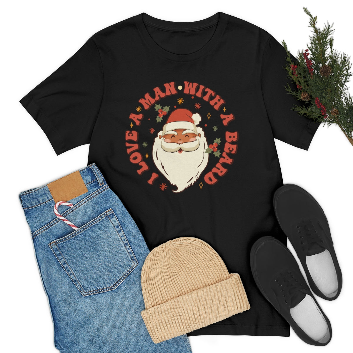 I Love a Man With A Beard Santa Christmas Tshirt